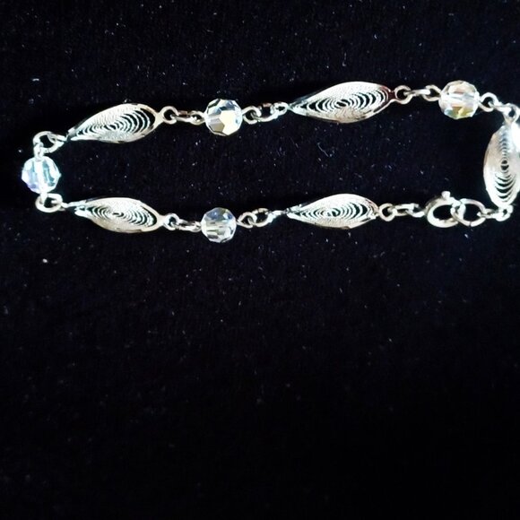 Sterling Silver-Aura Borealis beaded Bracelet 7" - Picture 2 of 5